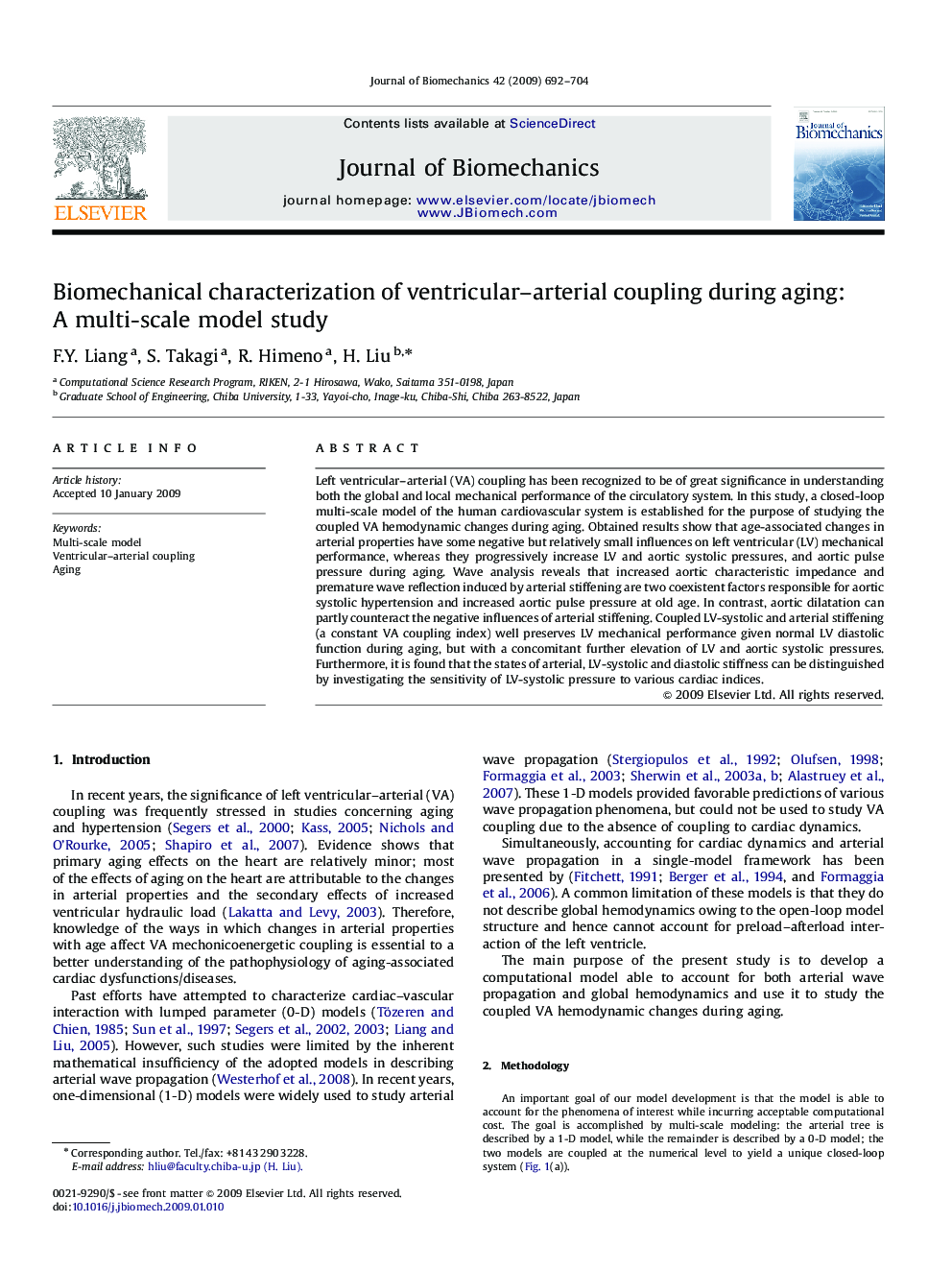 Biomechanical characterization of ventricular–arterial coupling during aging: A multi-scale model study