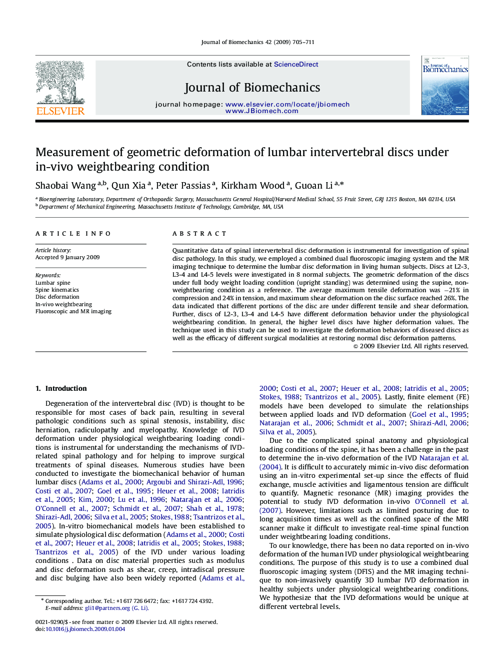 Measurement of geometric deformation of lumbar intervertebral discs under in-vivo weightbearing condition