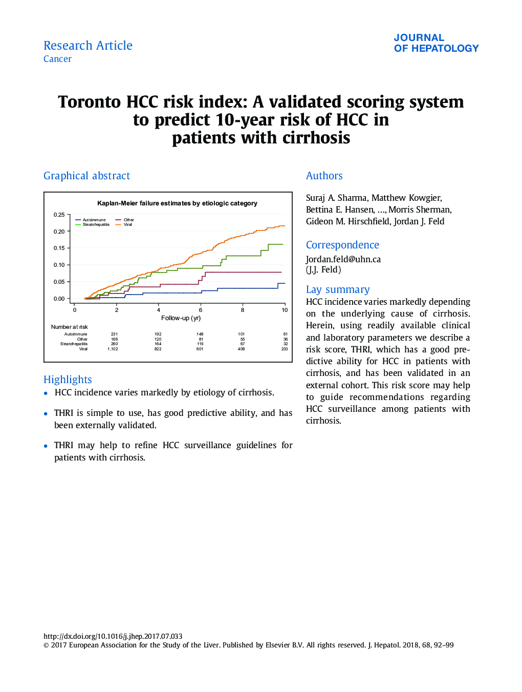 Toronto HCC risk index: A validated scoring system to predict 10-year risk of HCC in patients with cirrhosis