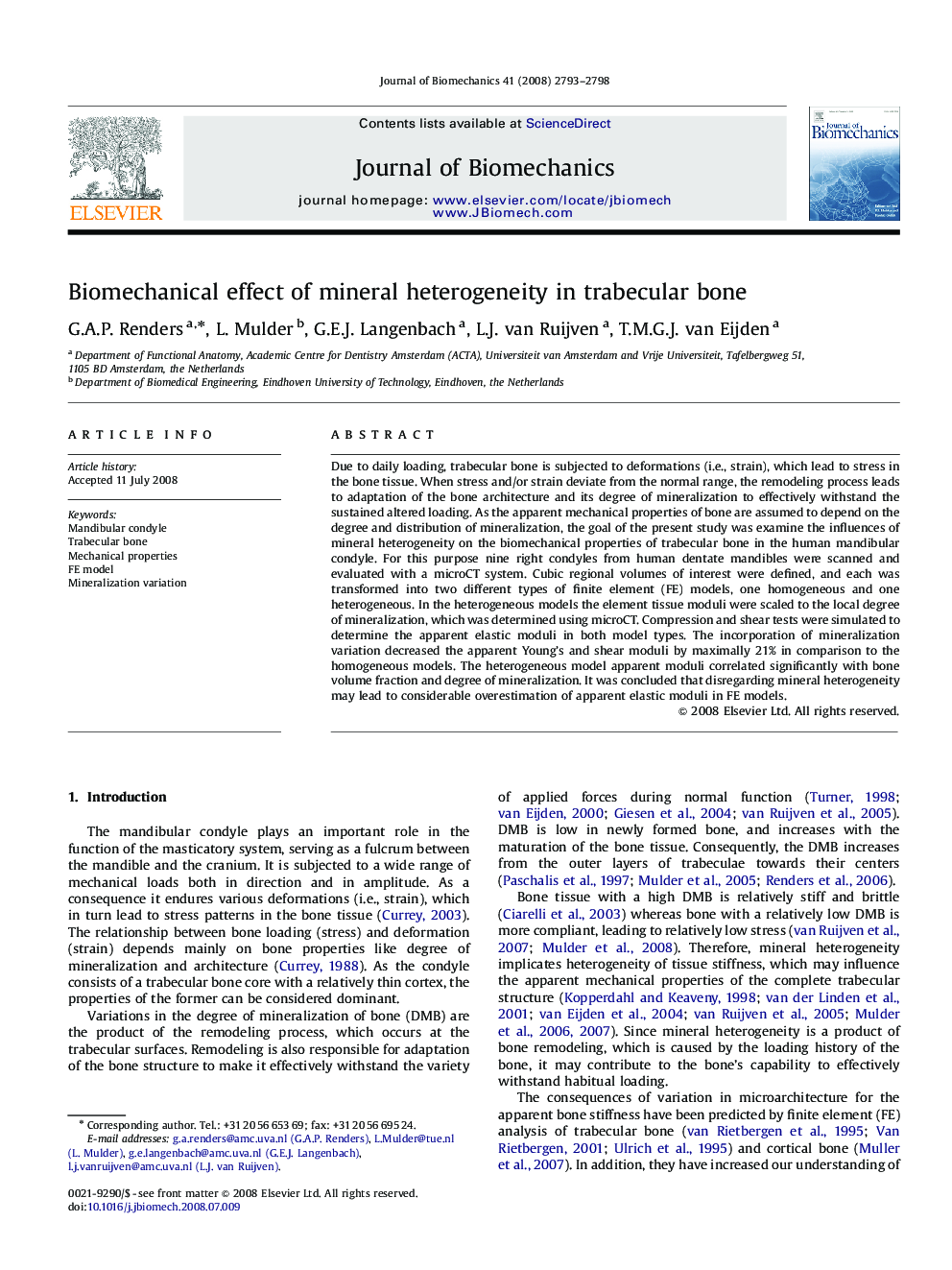 Biomechanical effect of mineral heterogeneity in trabecular bone