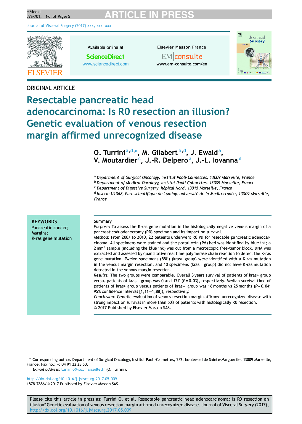 Resectable pancreatic head adenocarcinoma: Is R0 resection an illusion? Genetic evaluation of venous resection margin affirmed unrecognized disease