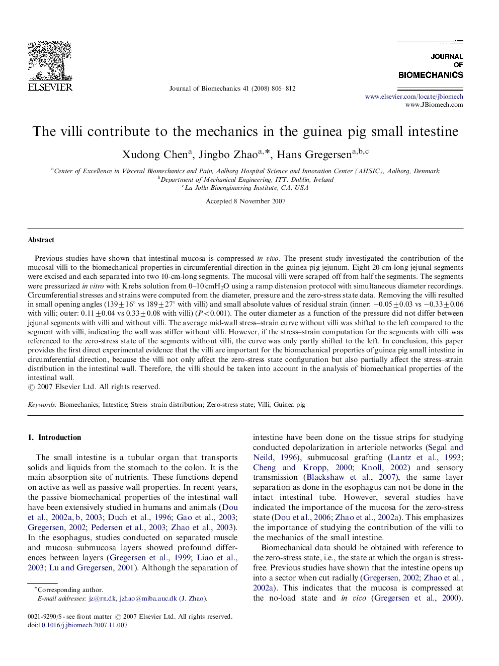 The villi contribute to the mechanics in the guinea pig small intestine