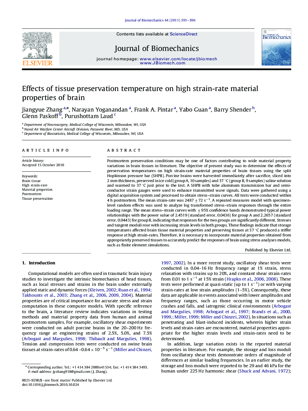 Effects of tissue preservation temperature on high strain-rate material properties of brain