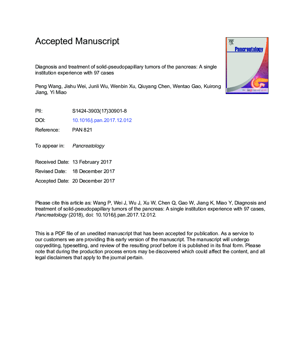 Diagnosis and treatment of solid-pseudopapillary tumors of the pancreas: A single institution experience with 97 cases