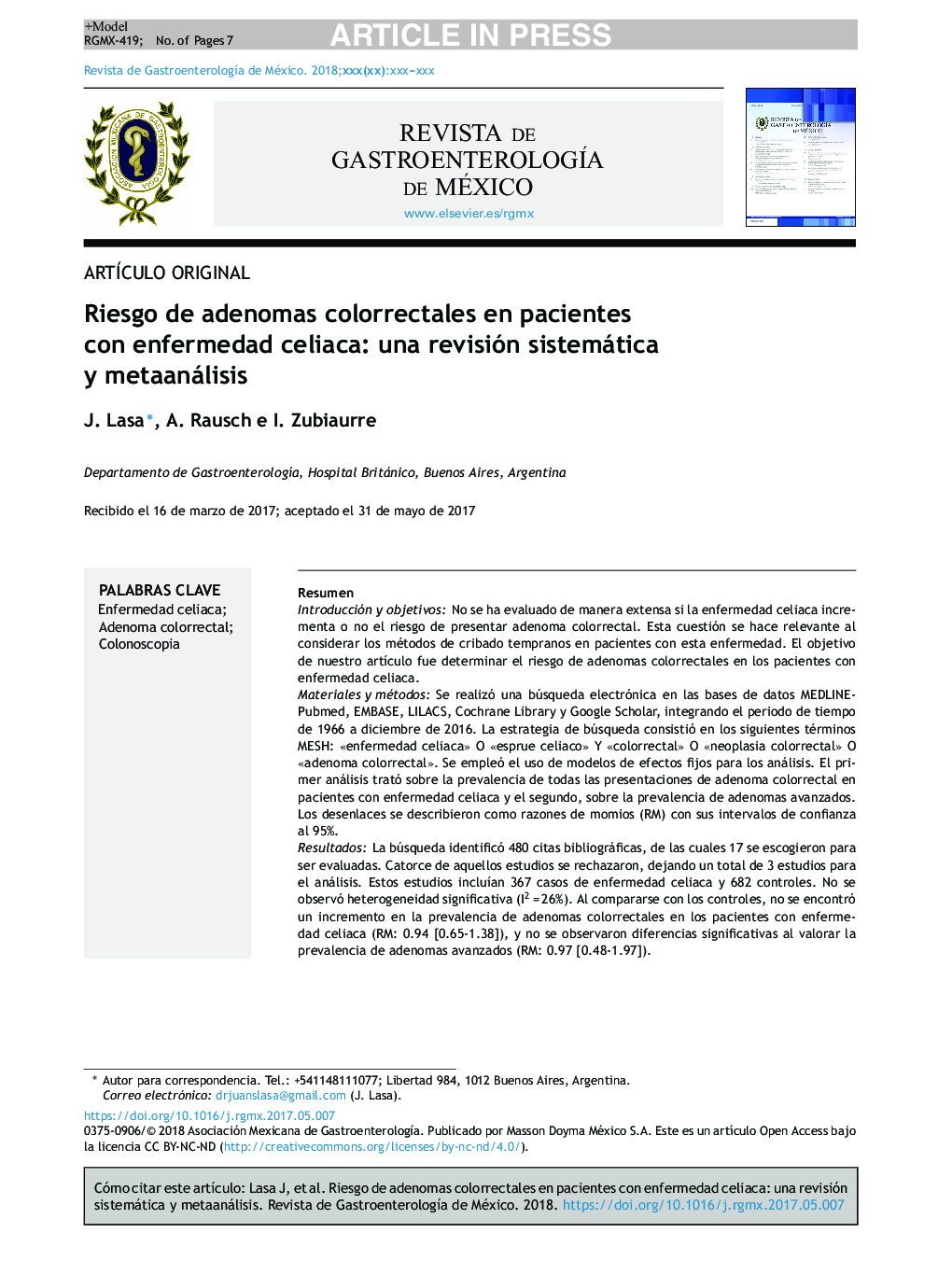 Riesgo de adenomas colorrectales en pacientes con enfermedad celiaca: una revisión sistemática y metaanálisis