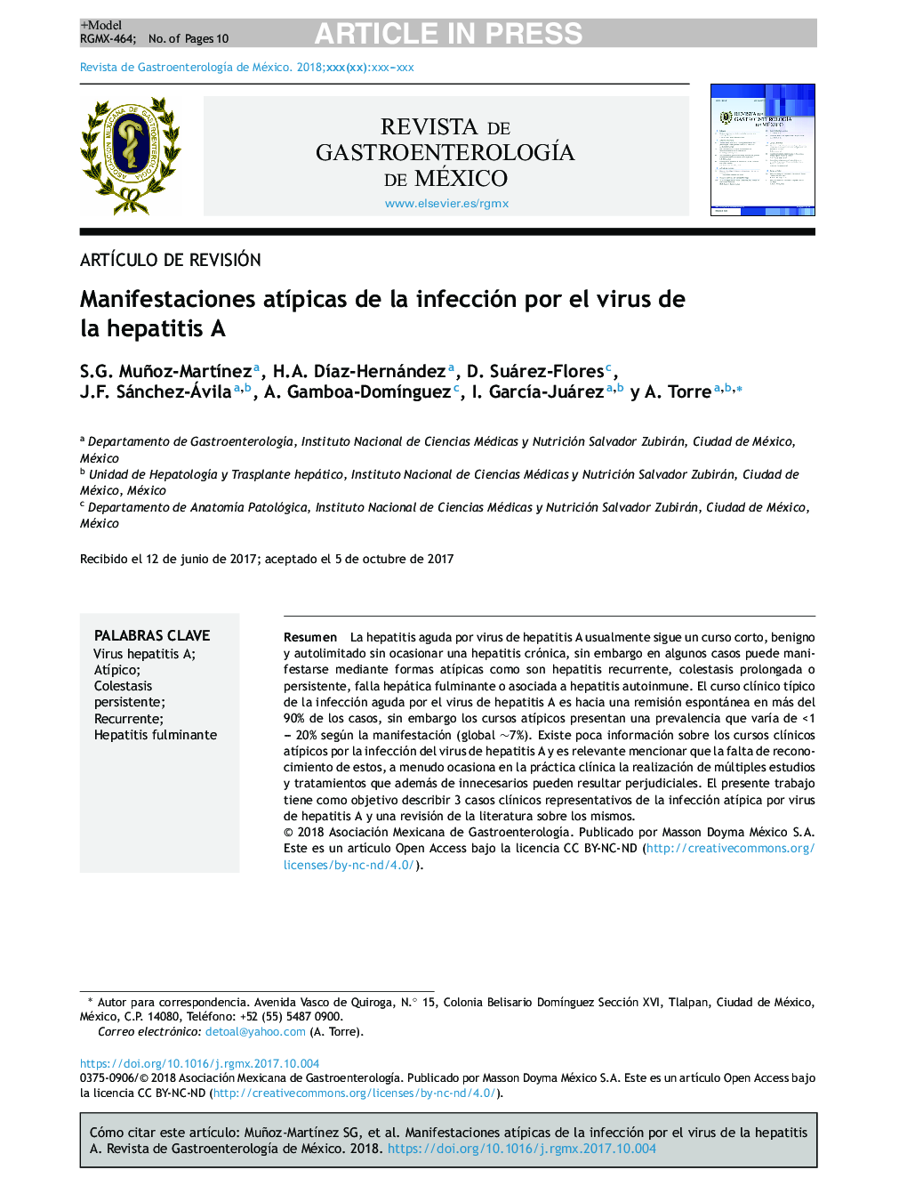 Manifestaciones atÃ­picas de la infección por el virus de la hepatitis A