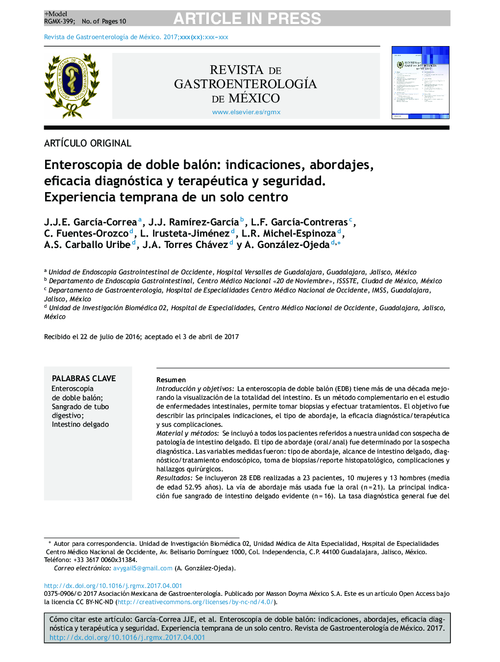 Enteroscopia de doble balón: indicaciones, abordajes, eficacia diagnóstica y terapéutica y seguridad. Experiencia temprana de un solo centro