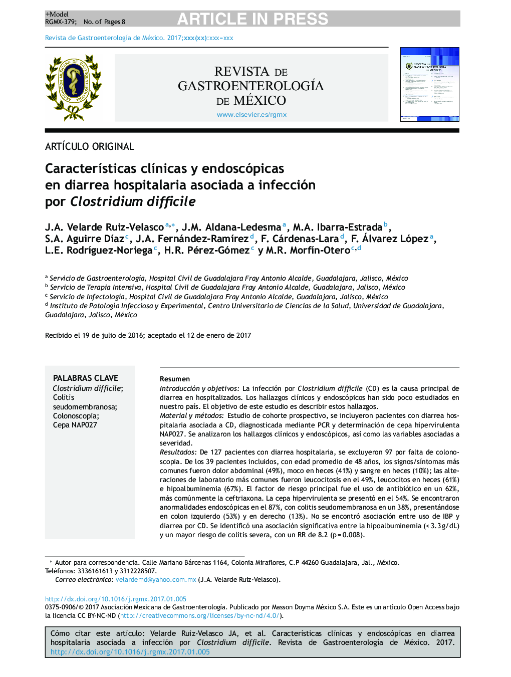 CaracterÃ­sticas clÃ­nicas y endoscópicas en diarrea hospitalaria asociada a infección por Clostridium difficile