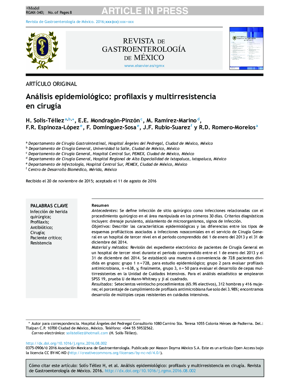 Análisis epidemiológico: profilaxis y multirresistencia en cirugÃ­a