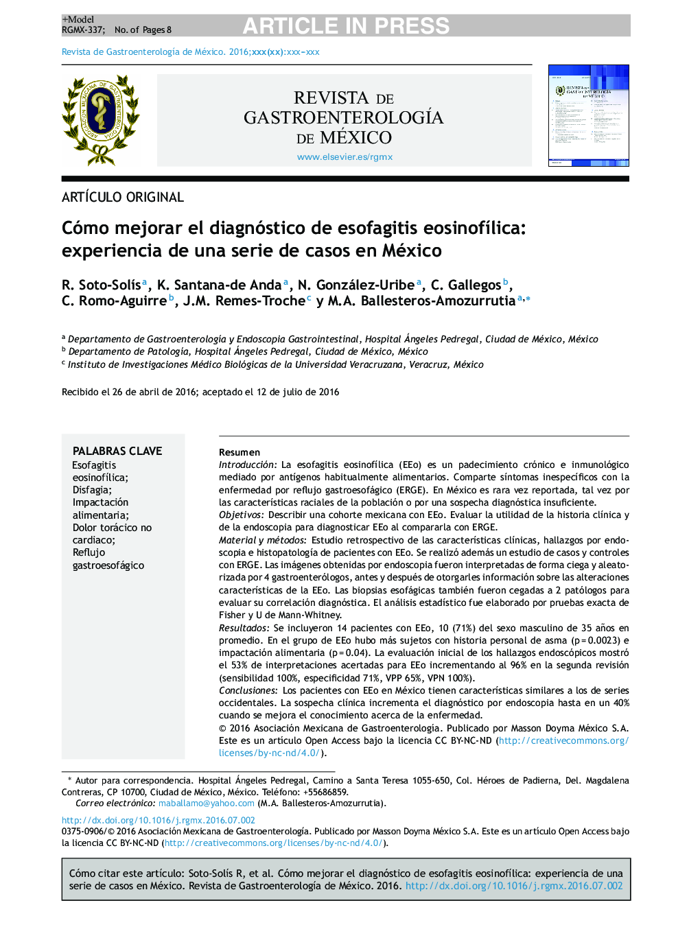 Cómo mejorar el diagnóstico de esofagitis eosinofÃ­lica: experiencia de una serie de casos en México