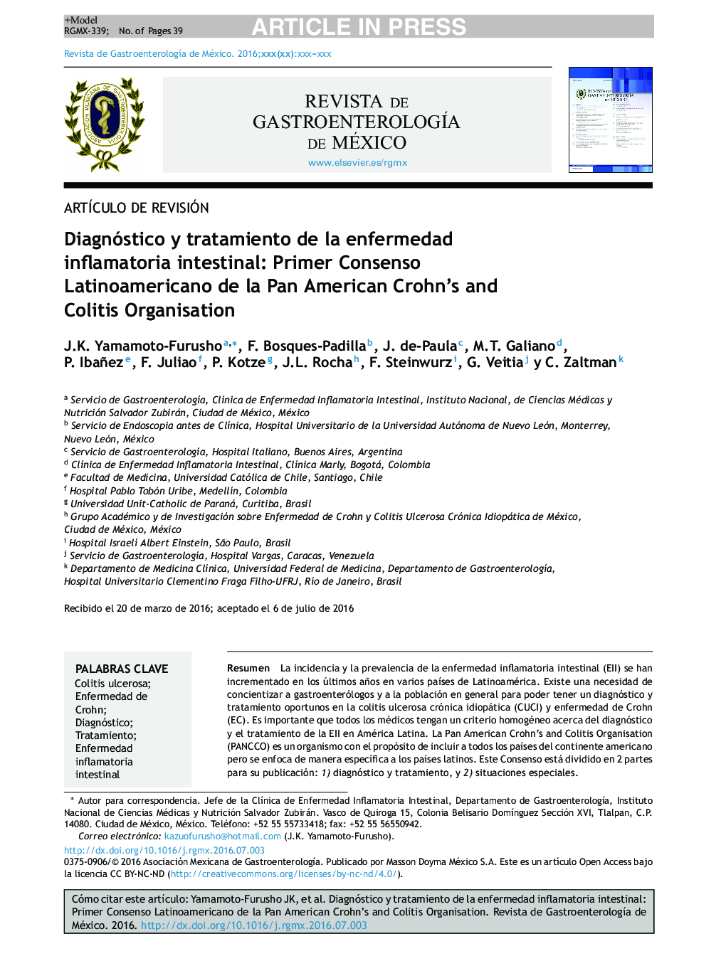 Diagnóstico y tratamiento de la enfermedad inflamatoria intestinal: Primer Consenso Latinoamericano de la Pan American Crohn's and Colitis Organisation