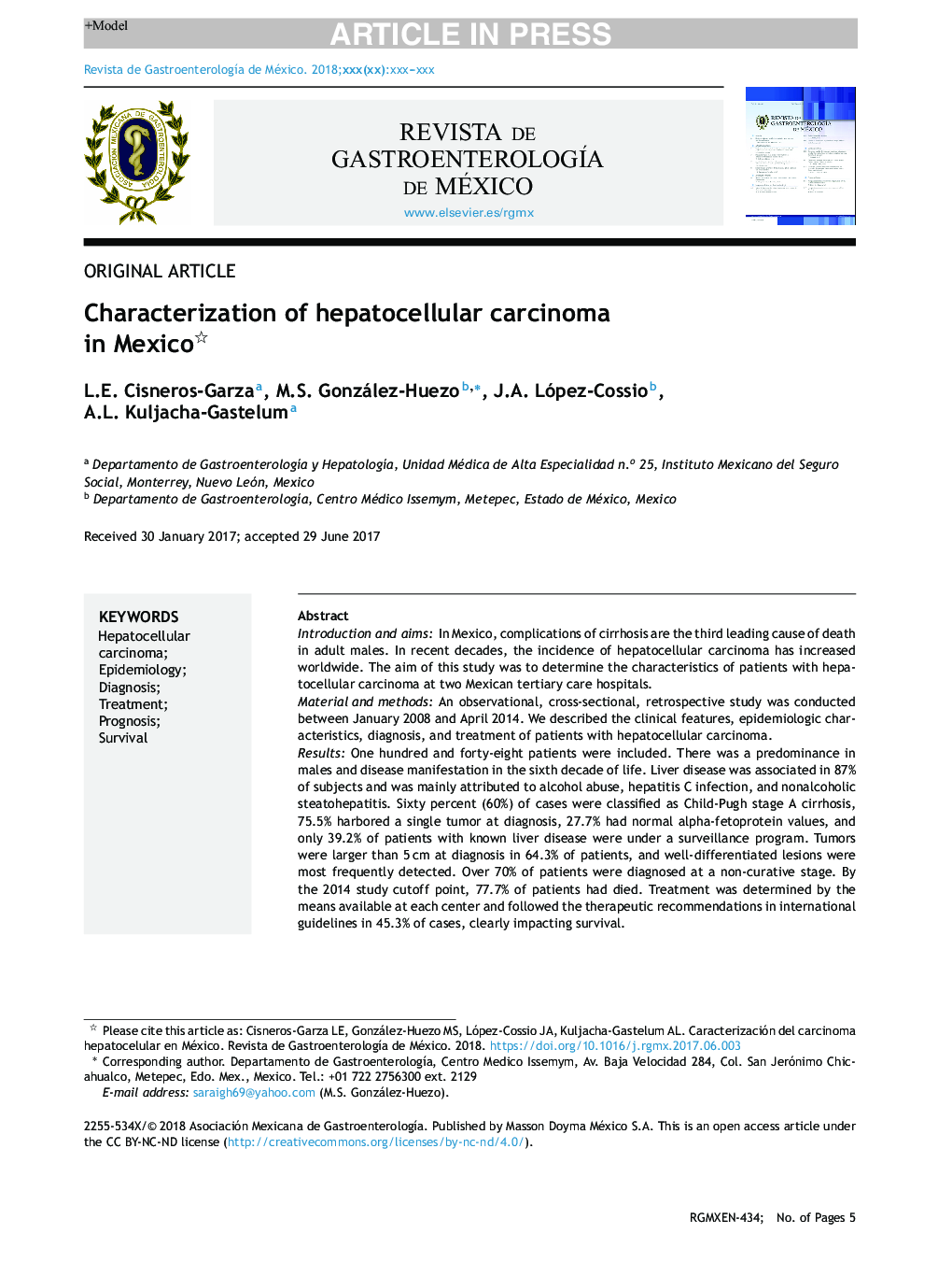 Characterization of hepatocellular carcinoma in Mexico