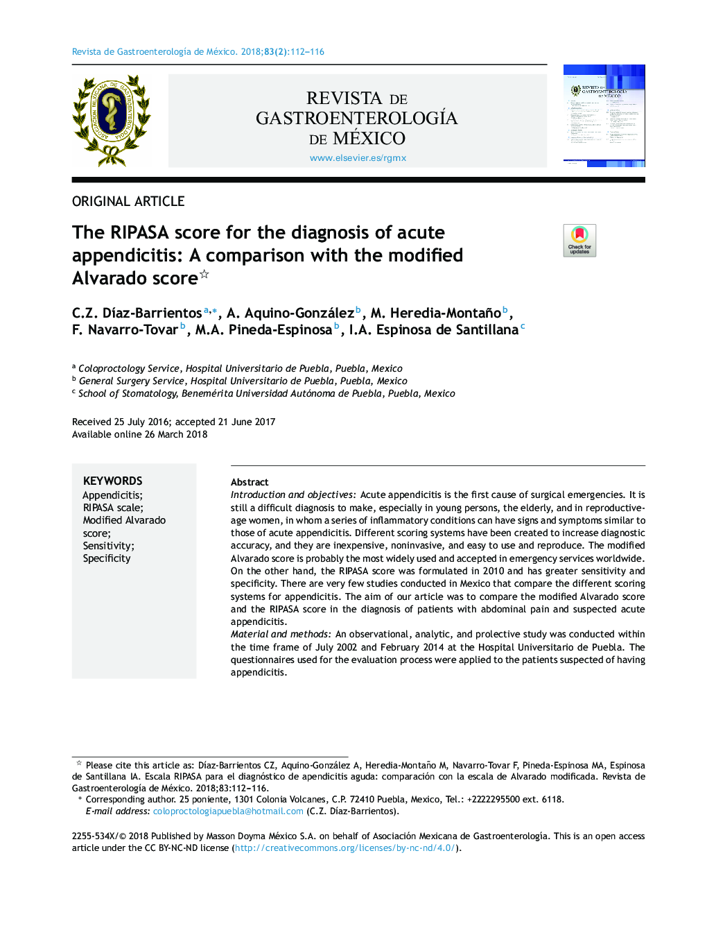 The RIPASA score for the diagnosis of acute appendicitis: A comparison with the modified Alvarado score