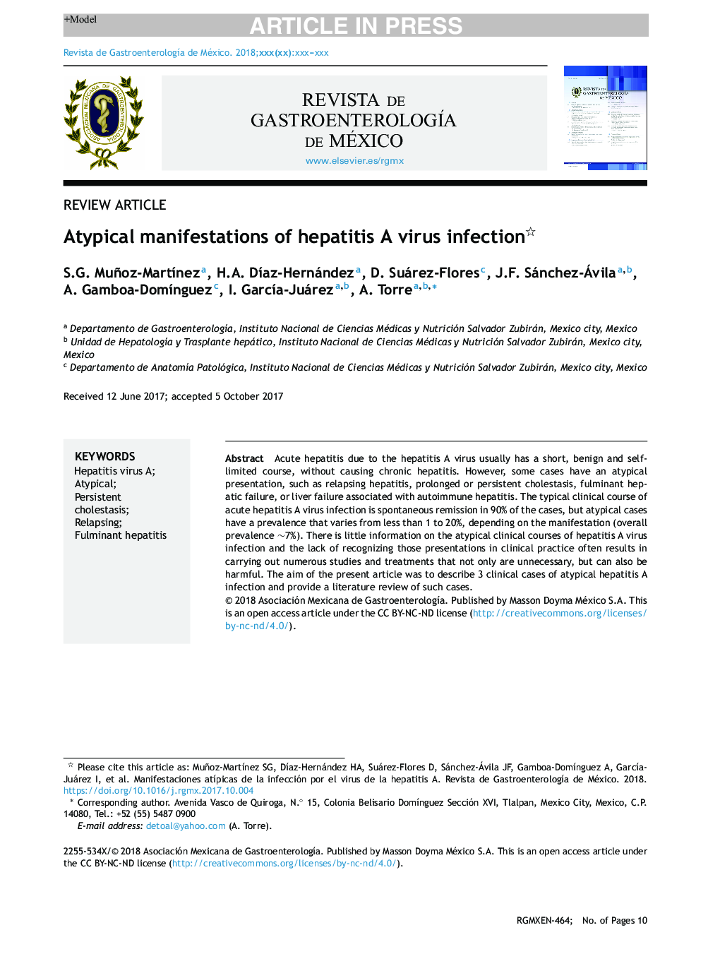 Atypical manifestations of hepatitis A virus infection