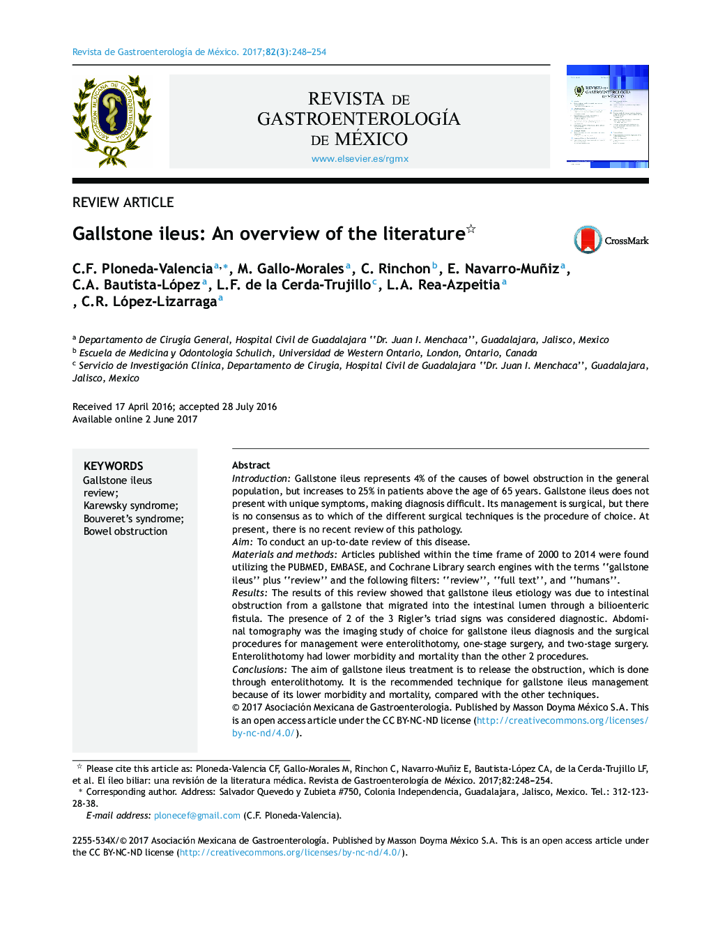 Gallstone ileus: An overview of the literature