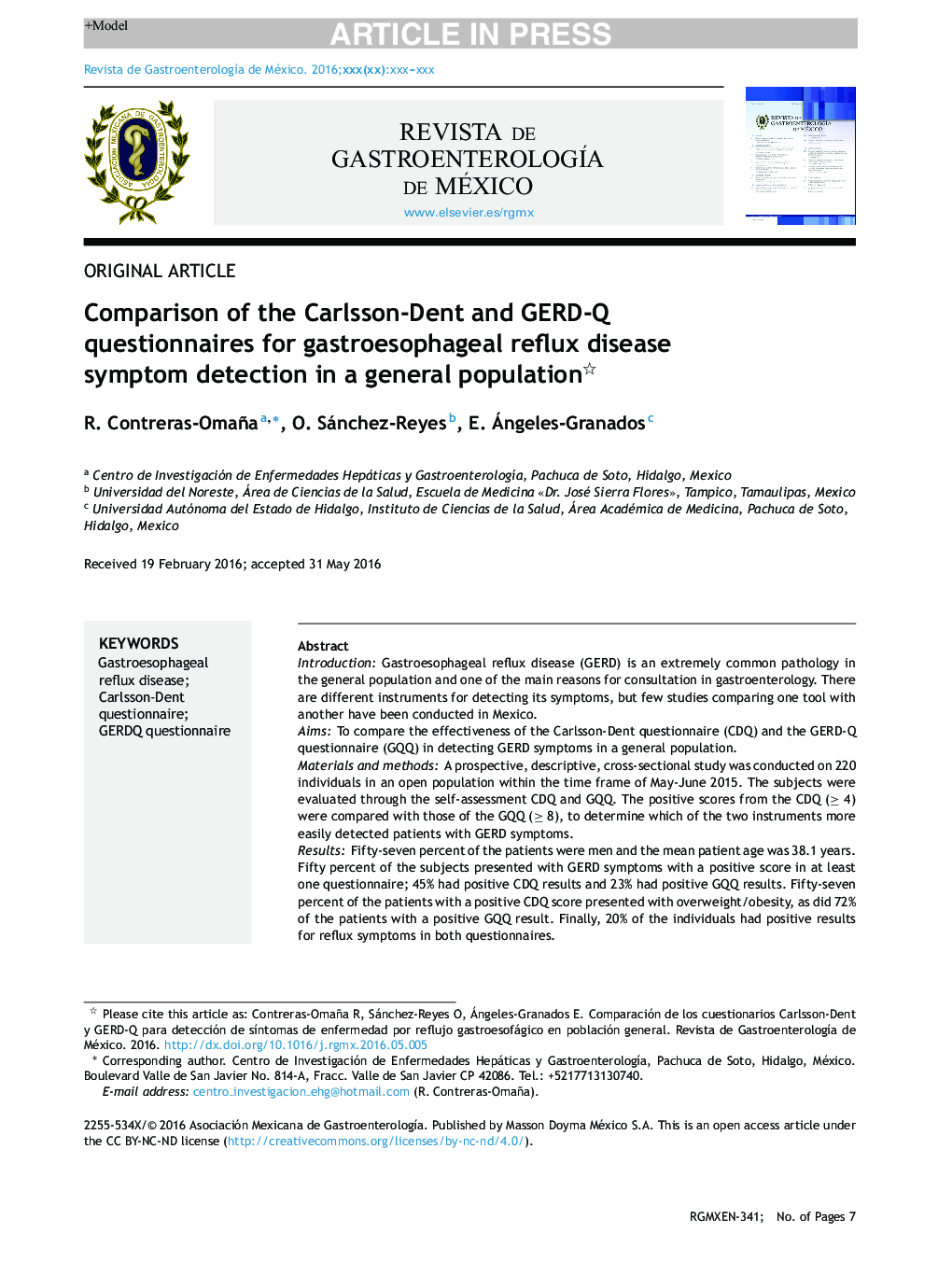 Comparison of the Carlsson-Dent and GERD-Q questionnaires for gastroesophageal reflux disease symptom detection in a general population