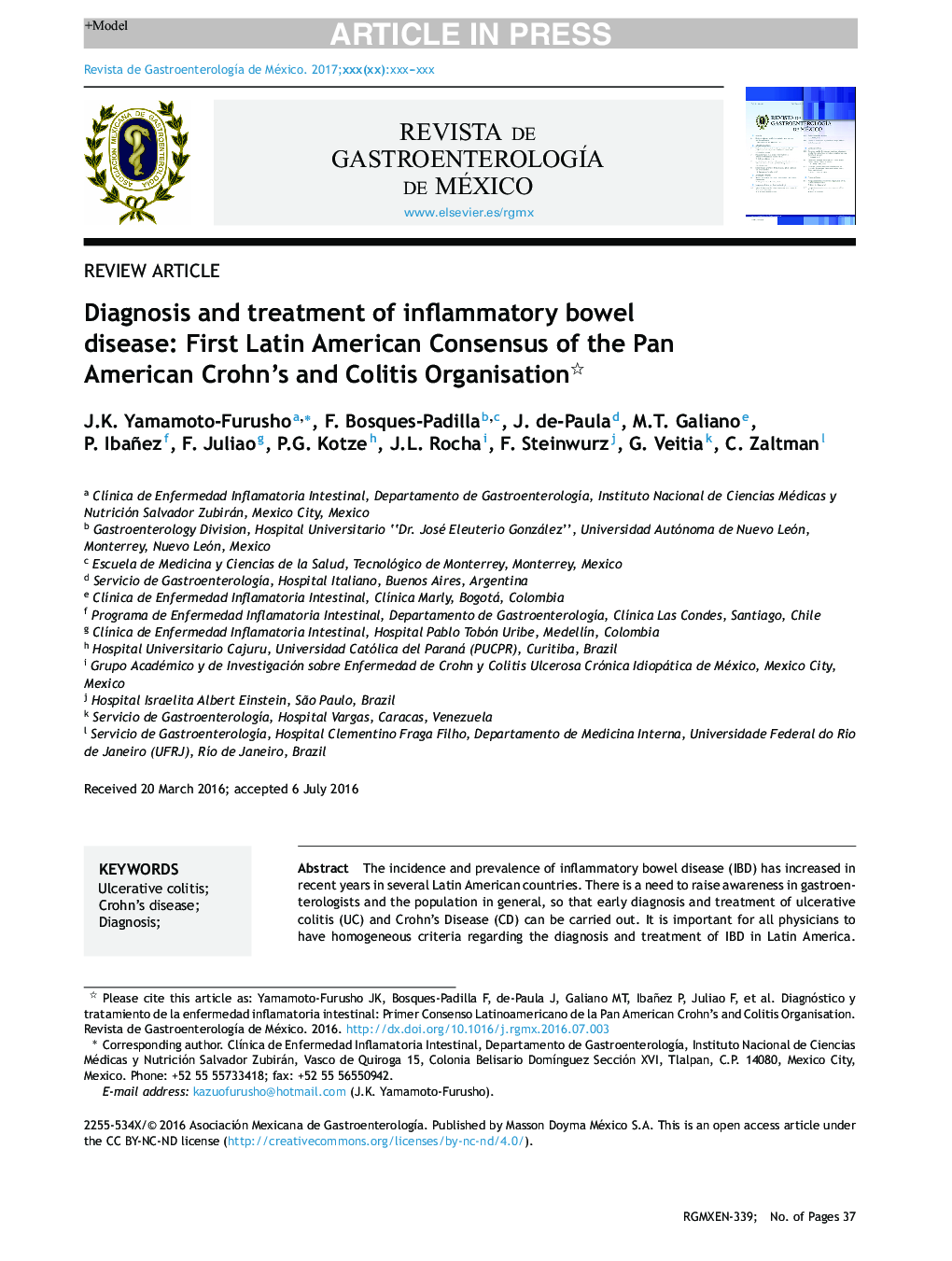 Diagnosis and treatment of inflammatory bowel disease: First Latin American Consensus of the Pan American Crohn's and Colitis Organisation
