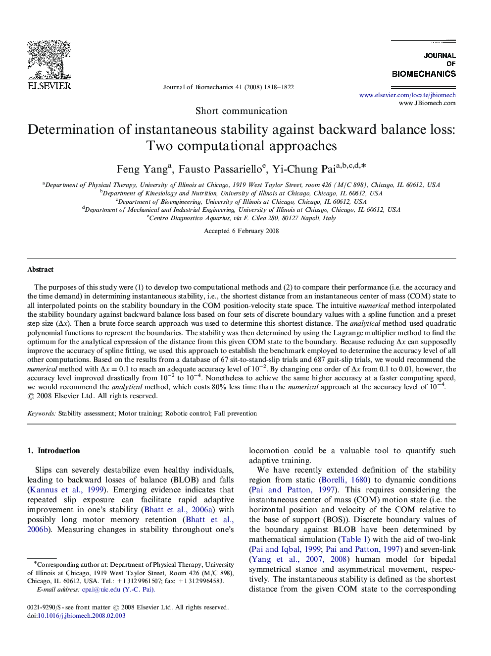 Determination of instantaneous stability against backward balance loss: Two computational approaches