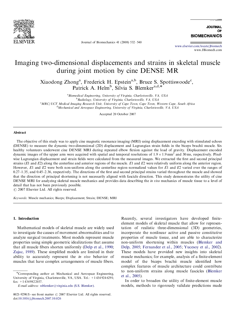 Imaging two-dimensional displacements and strains in skeletal muscle during joint motion by cine DENSE MR