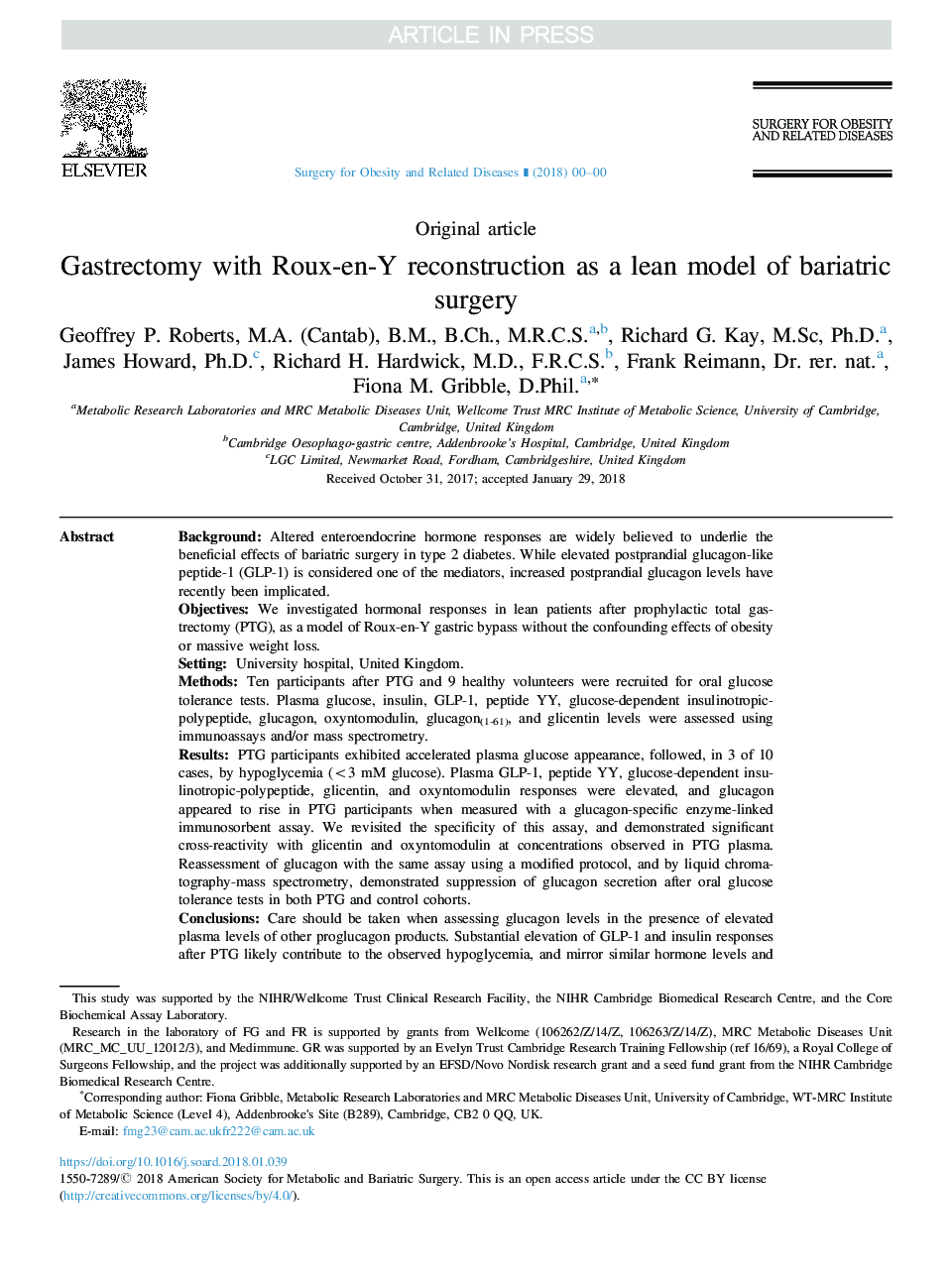 عکس صفحه اول مقاله: Gastrectomy with Roux-en-Y reconstruction as a lean model of bariatric surgery Gastrectomy with Roux-en-Y reconstruction as a lean model of bariatric surgery