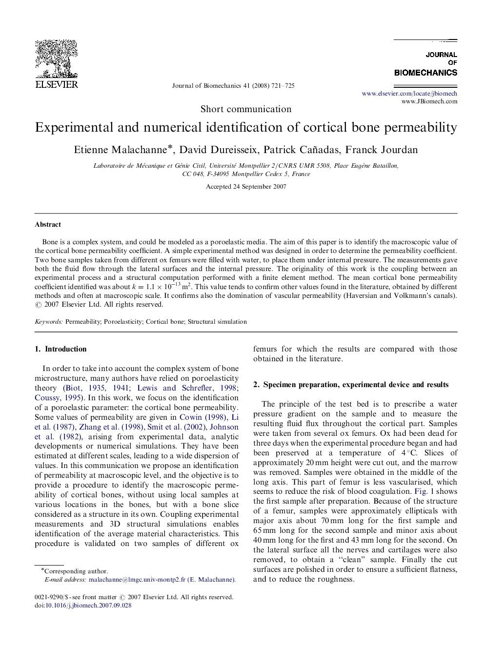 Experimental and numerical identification of cortical bone permeability