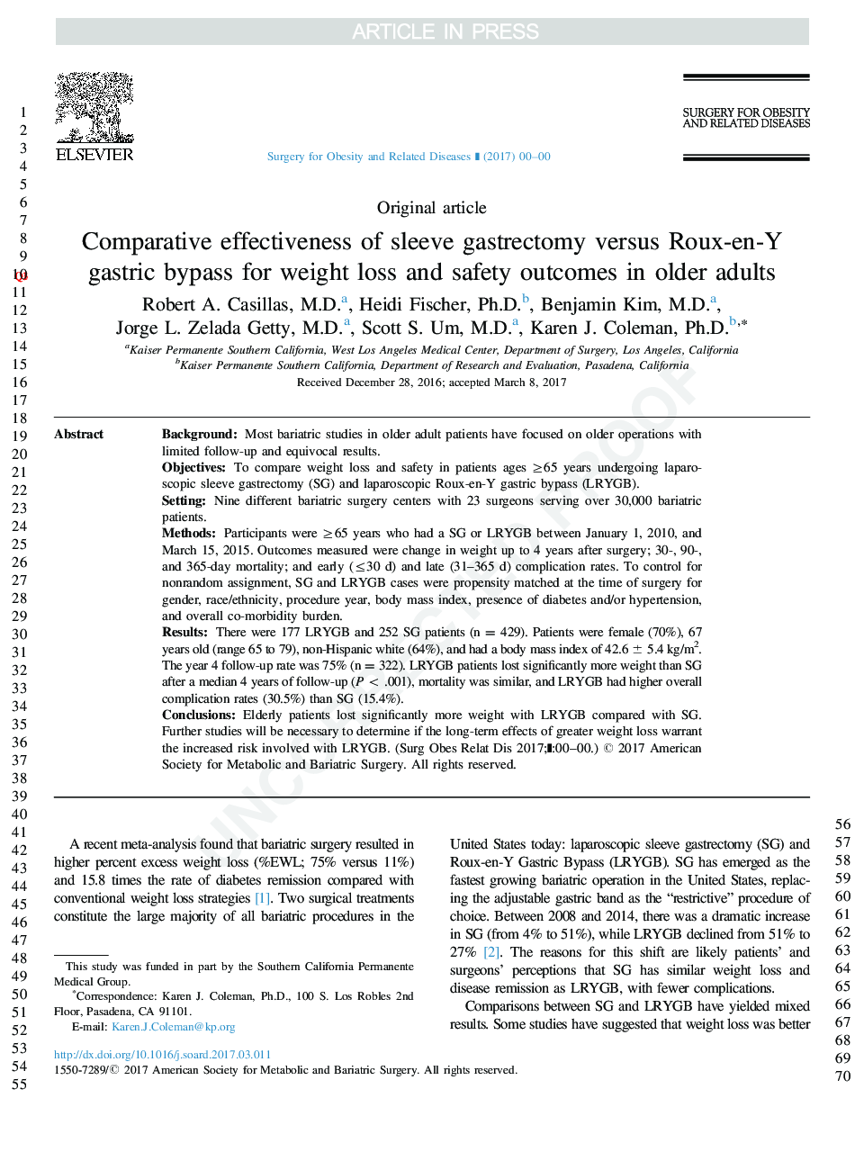 عکس صفحه اول مقاله: Comparative effectiveness of sleeve gastrectomy versus Roux-en-Y gastric bypass for weight loss and safety outcomes in older adults Comparative effectiveness of sleeve gastrectomy versus Roux-en-Y gastric bypass for weight loss and safety outcomes in older adults
