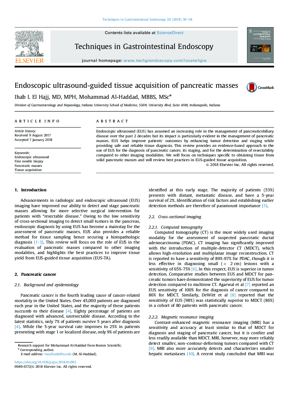 Endoscopic ultrasound-guided tissue acquisition of pancreatic masses