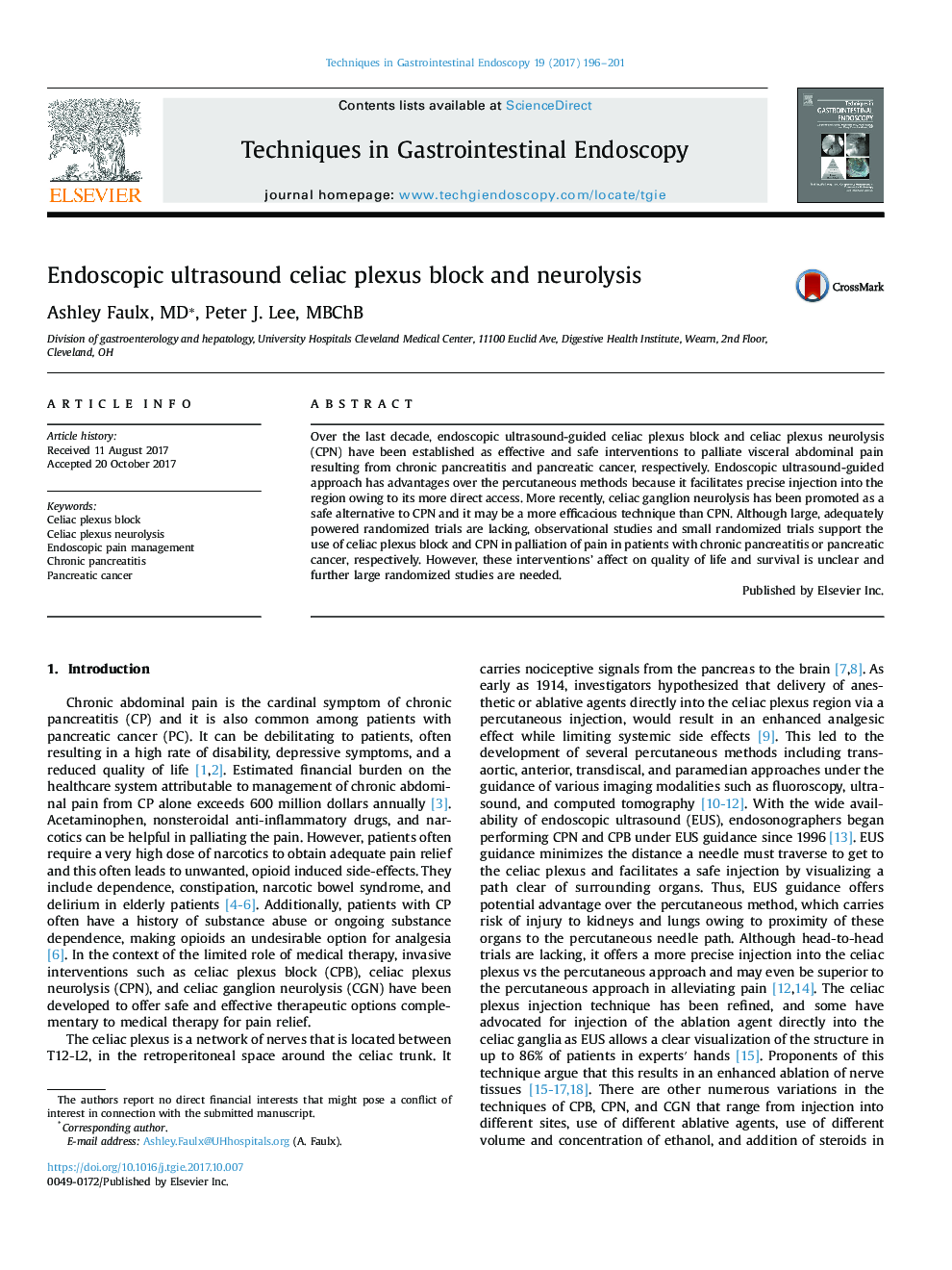 Endoscopic ultrasound celiac plexus block and neurolysis