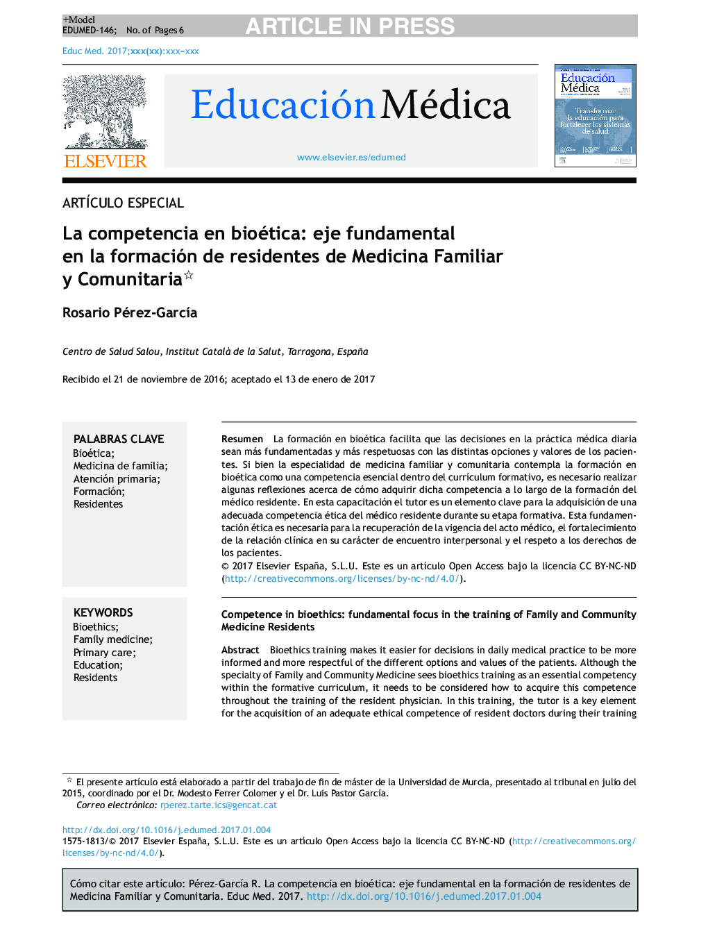 La competencia en bioética: eje fundamental en la formación de residentes de Medicina Familiar y Comunitaria