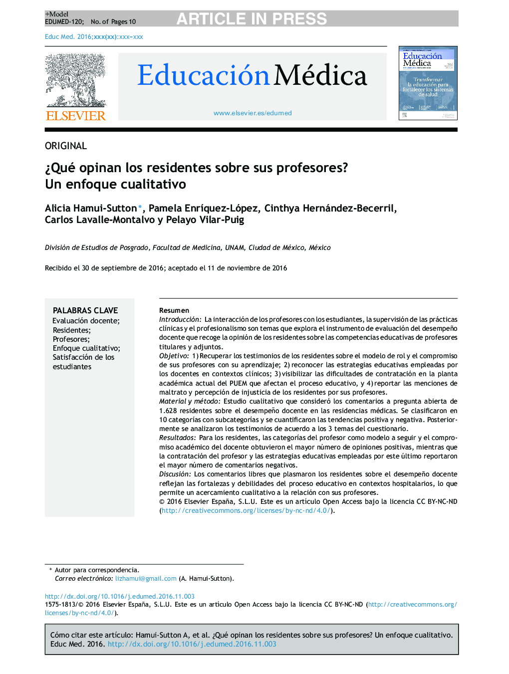 Â¿Qué opinan los residentes sobre sus profesores? Un enfoque cualitativo