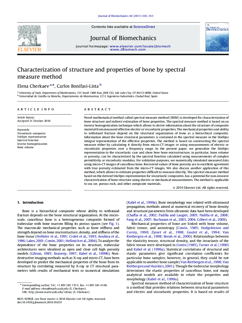 Characterization of structure and properties of bone by spectral measure method