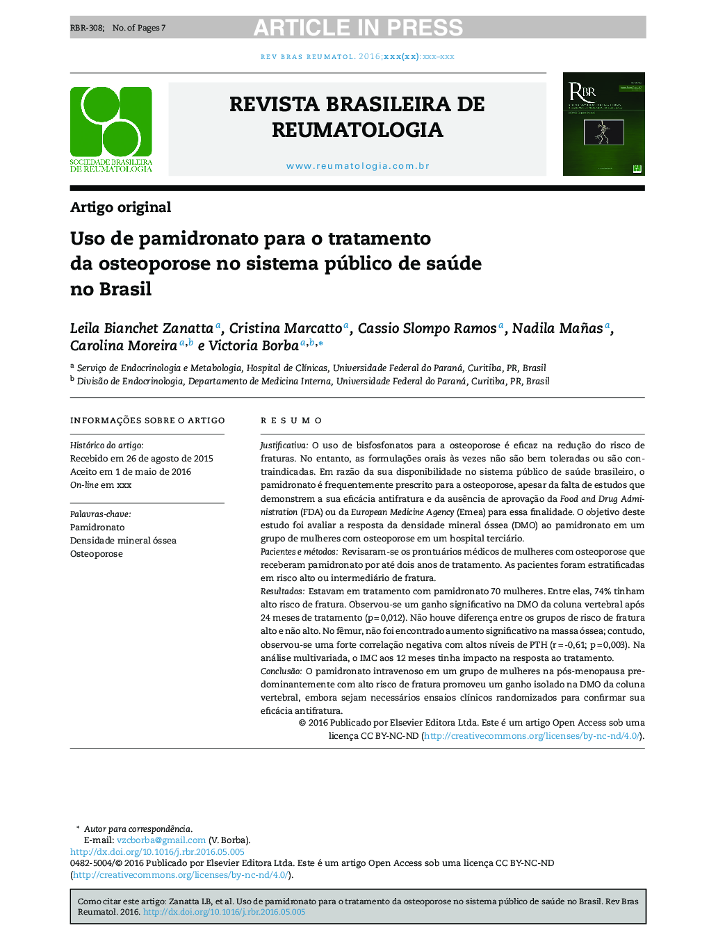 Uso de pamidronato para o tratamento da osteoporose no sistema público de saúde no Brasil