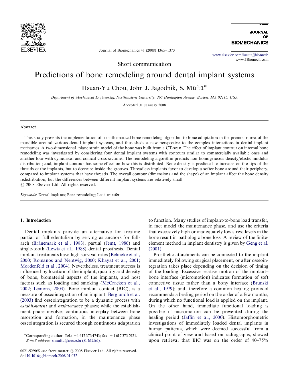 Predictions of bone remodeling around dental implant systems