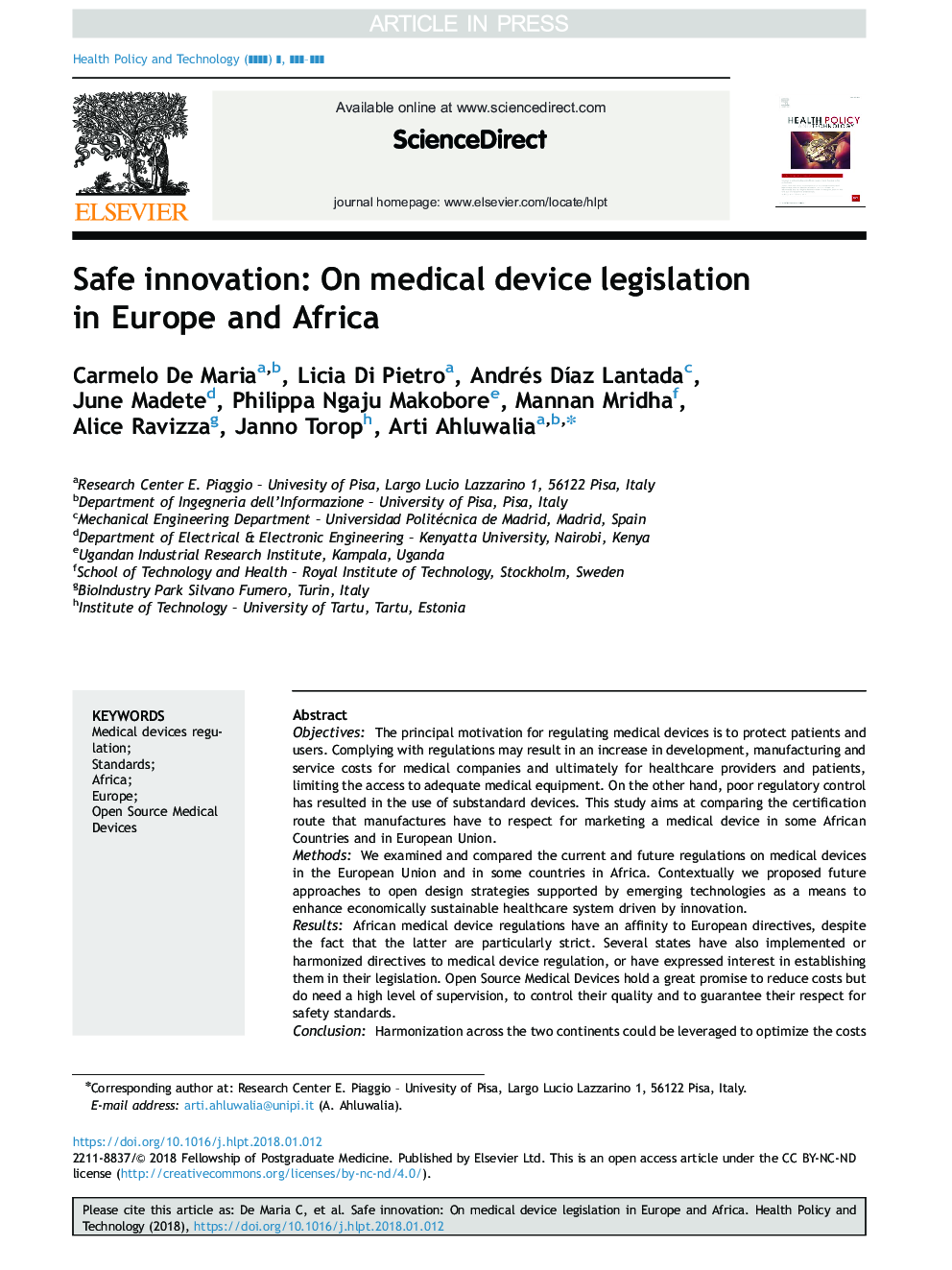 Safe innovation: On medical device legislation in Europe and Africa