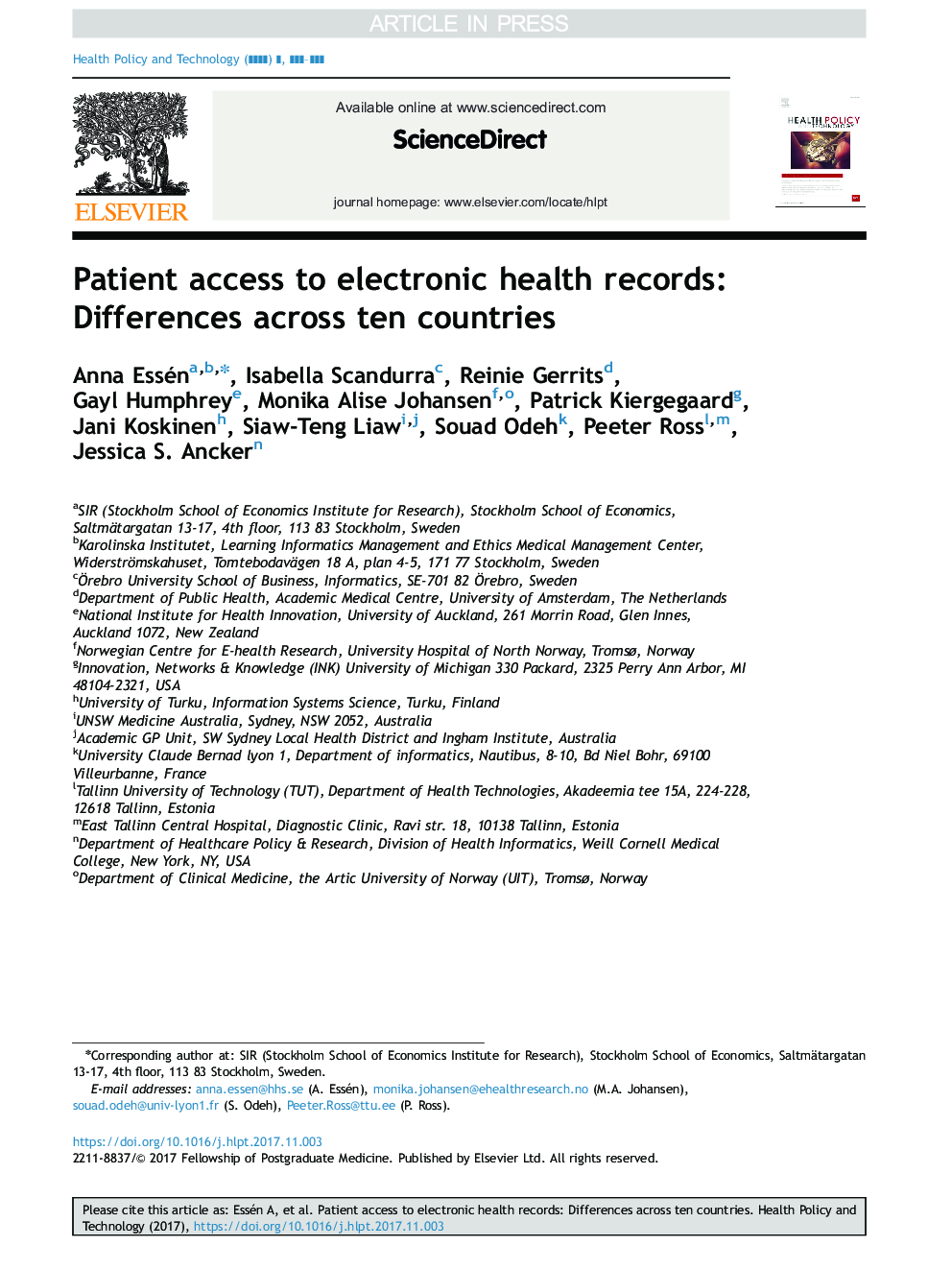 دسترسی بیمار به پرونده های سلامت الکترونیکی: تفاوت در ده کشور 