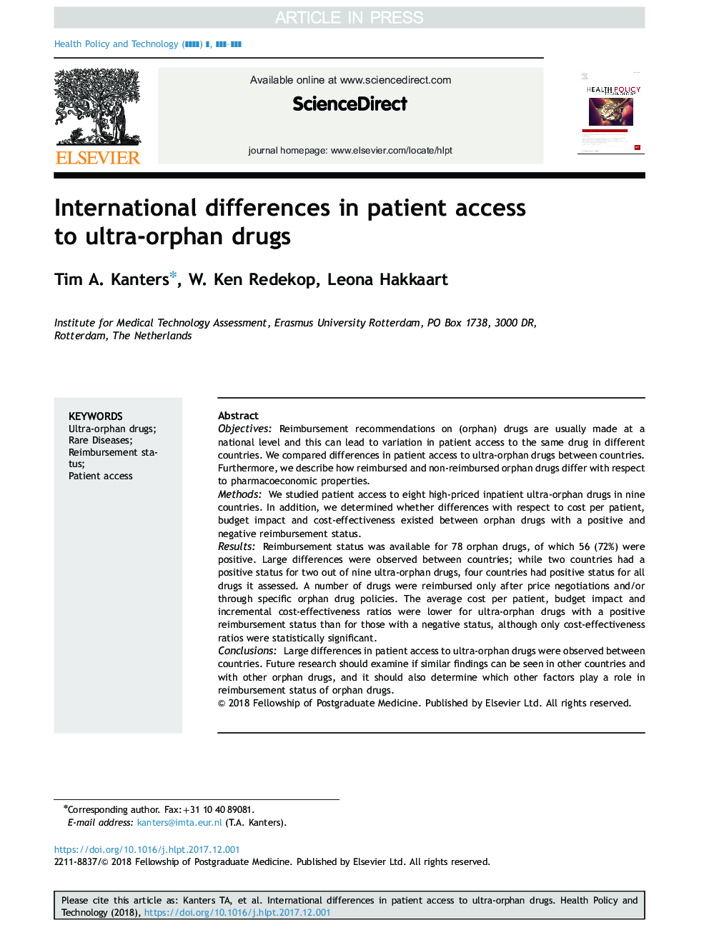 International differences in patient access to ultra-orphan drugs