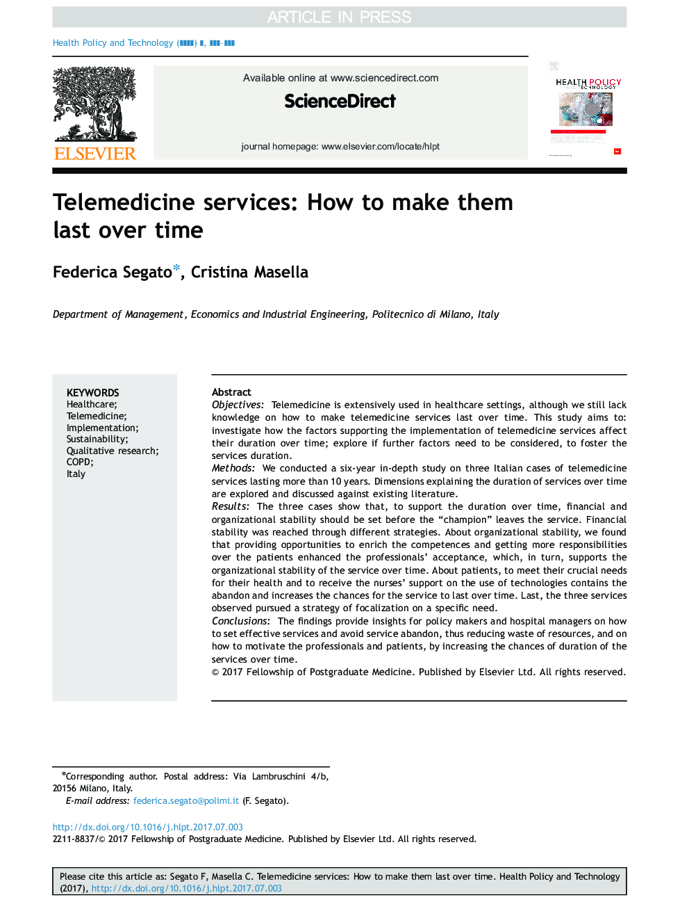 Telemedicine services: How to make them last over time