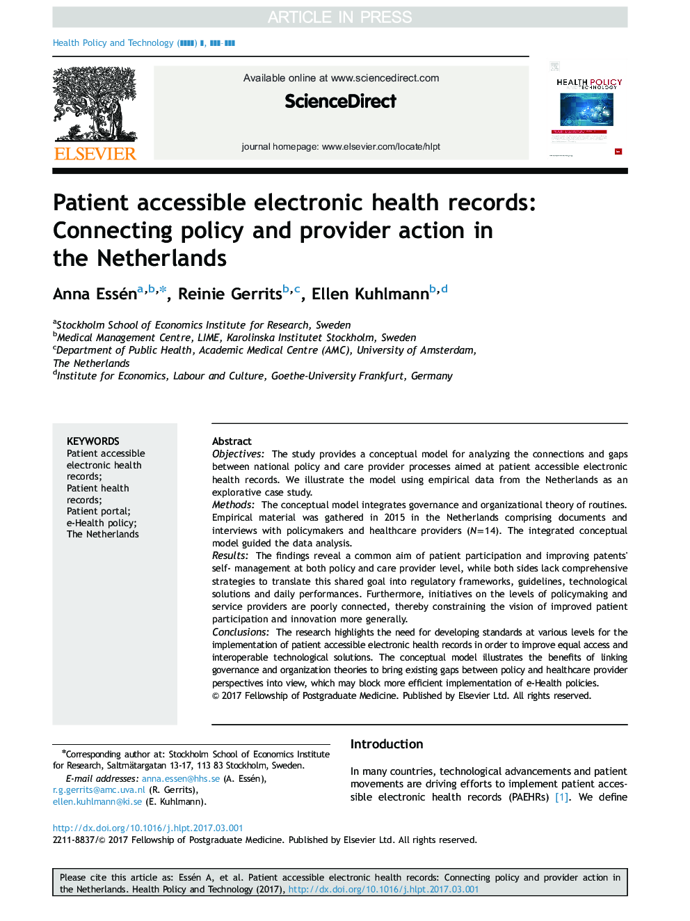 Patient accessible electronic health records: Connecting policy and provider action in the Netherlands