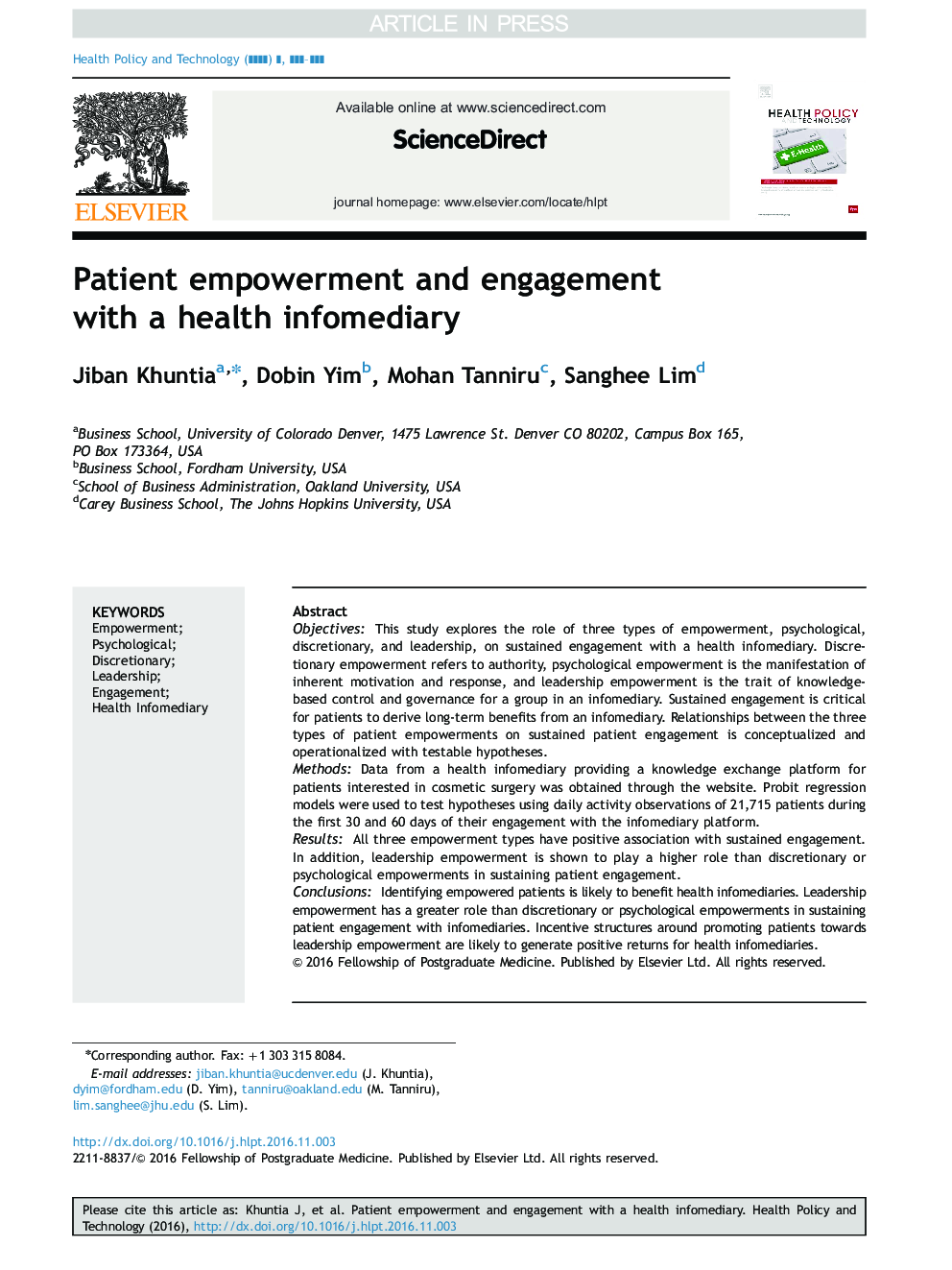 Patient empowerment and engagement with a health infomediary