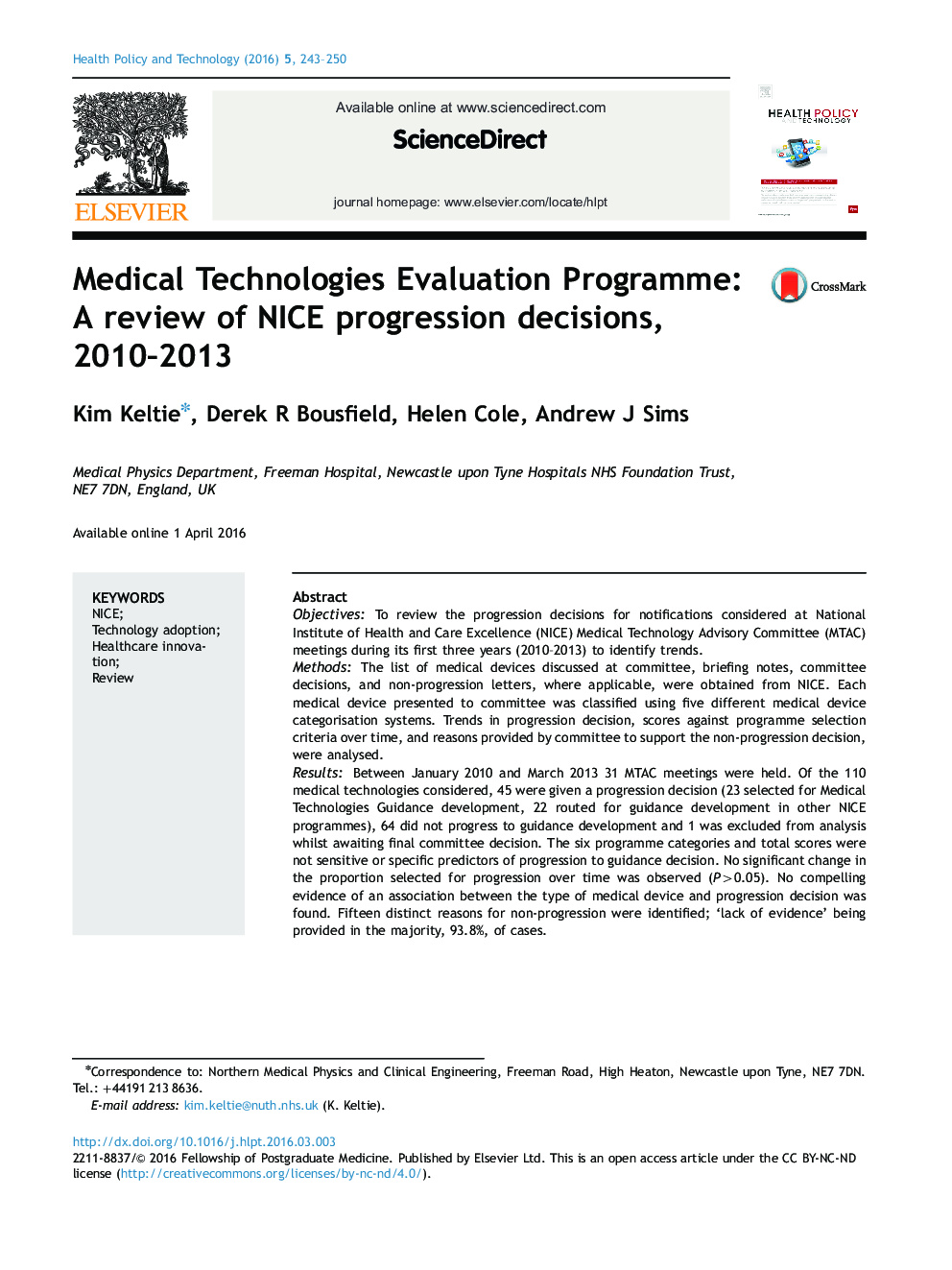 Medical Technologies Evaluation Programme: A review of NICE progression decisions, 2010-2013