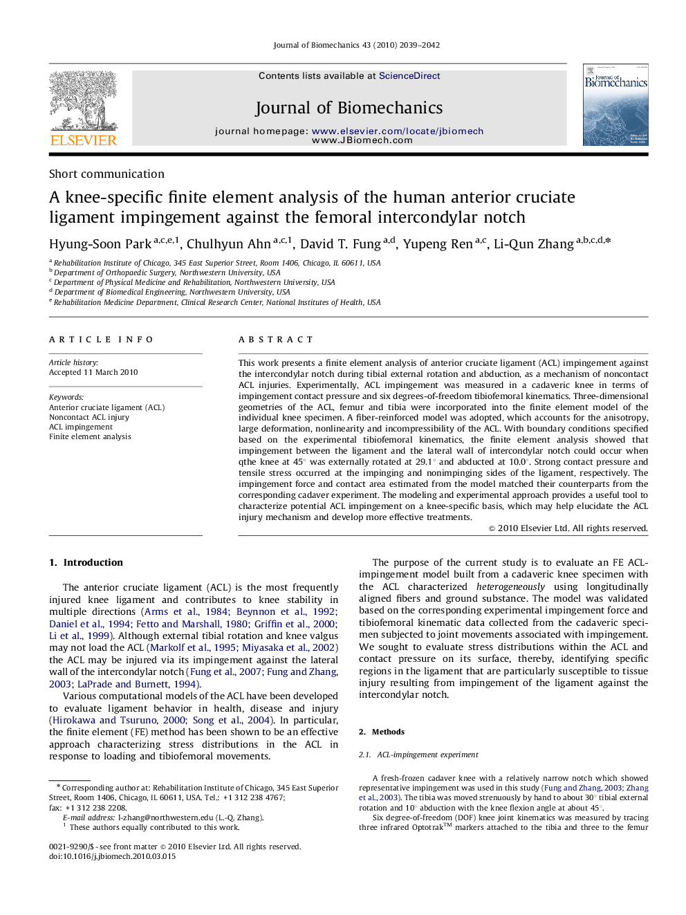 A knee-specific finite element analysis of the human anterior cruciate ligament impingement against the femoral intercondylar notch