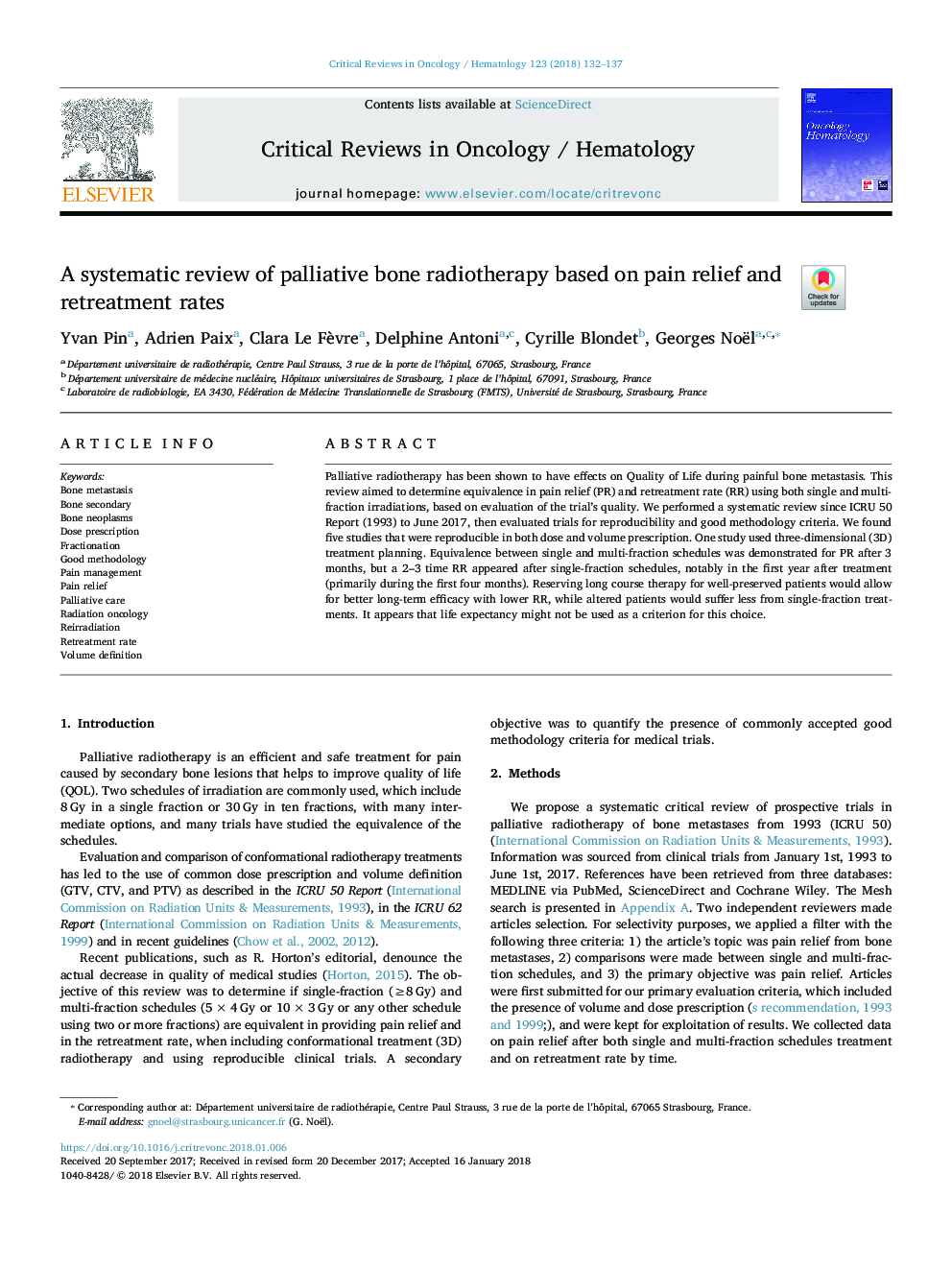 A systematic review of palliative bone radiotherapy based on pain relief and retreatment rates