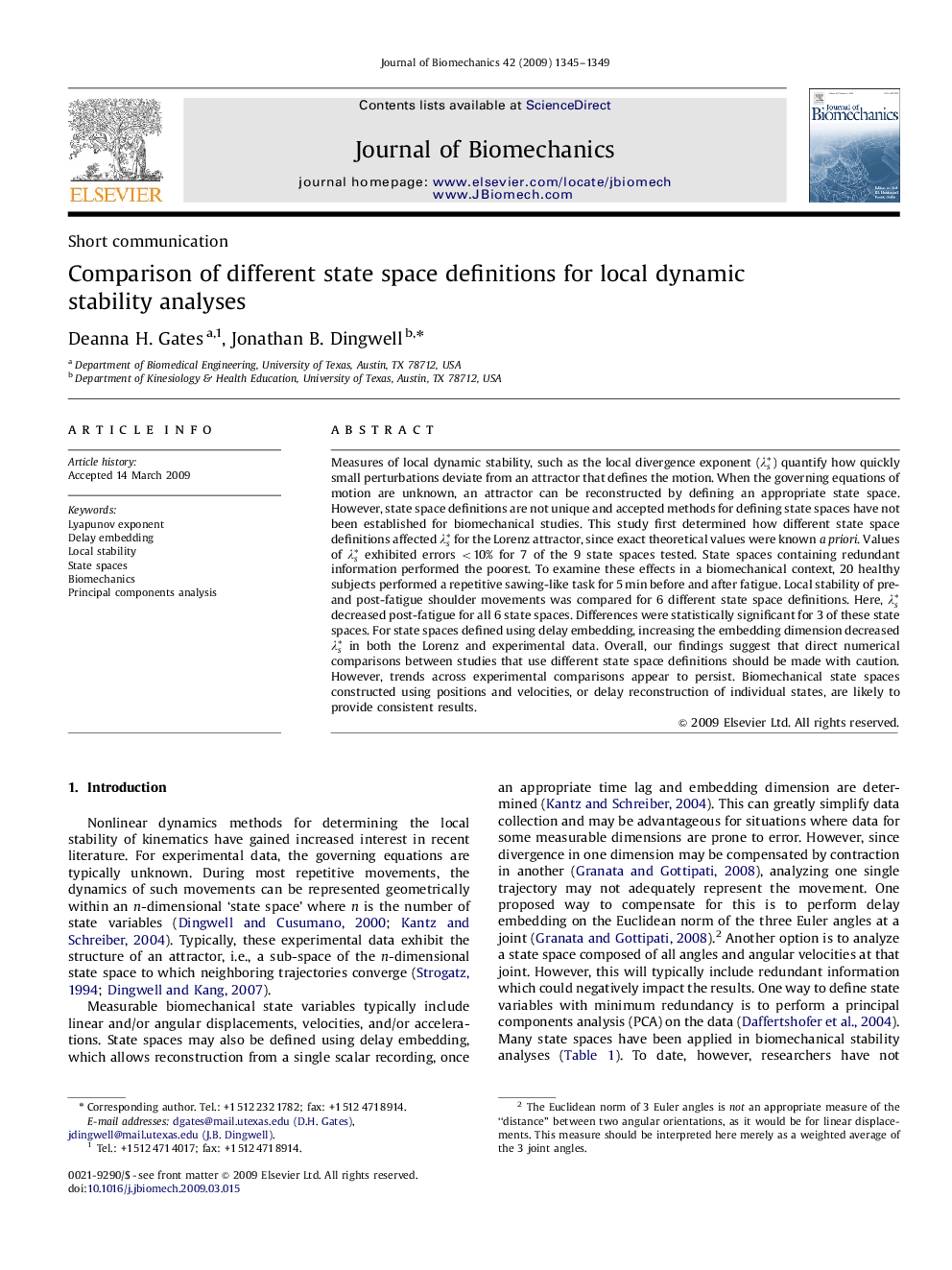 Comparison of different state space definitions for local dynamic stability analyses