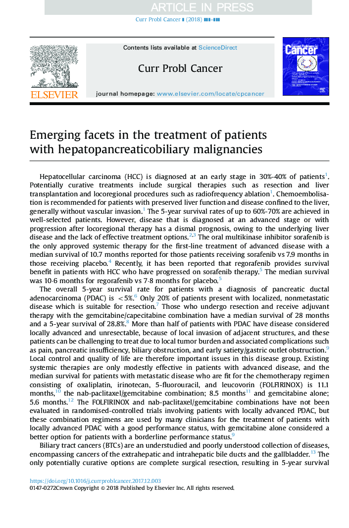 Emerging facets in the treatment of patients with hepatopancreaticobiliary malignancies
