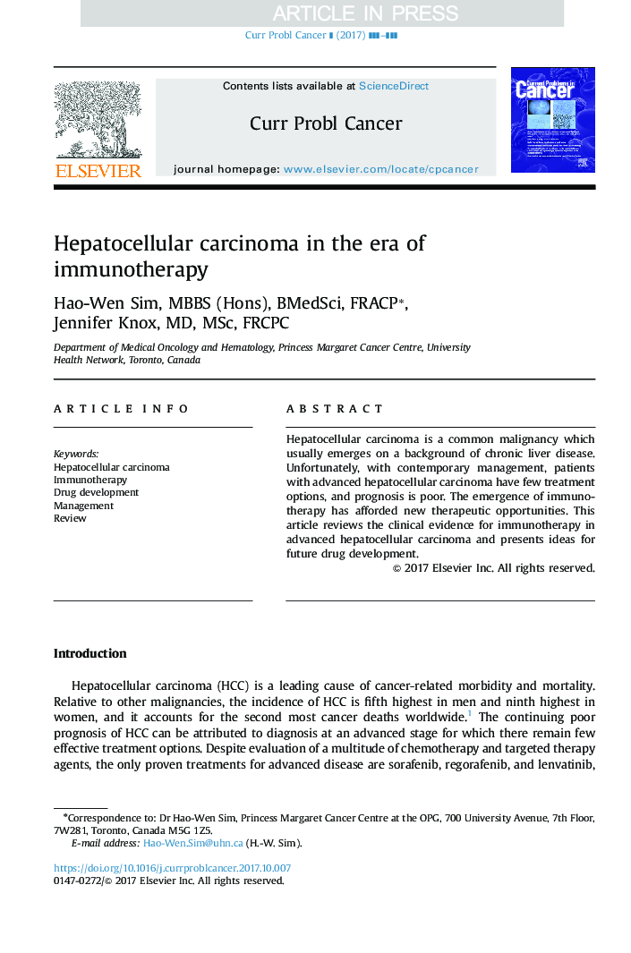 Hepatocellular carcinoma in the era of immunotherapy