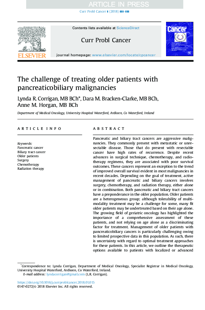 The challenge of treating older patients with pancreaticobiliary malignancies
