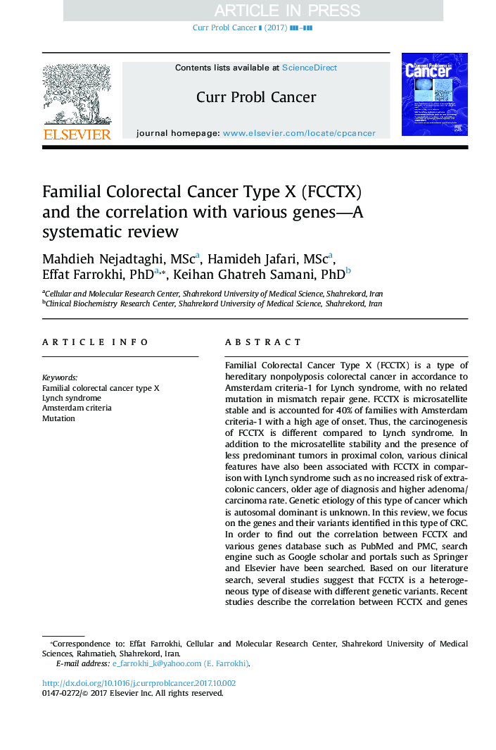 Familial Colorectal Cancer Type X (FCCTX) and the correlation with various genes-A systematic review