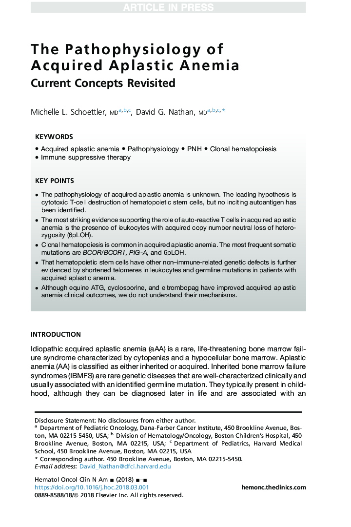 The Pathophysiology of Acquired Aplastic Anemia