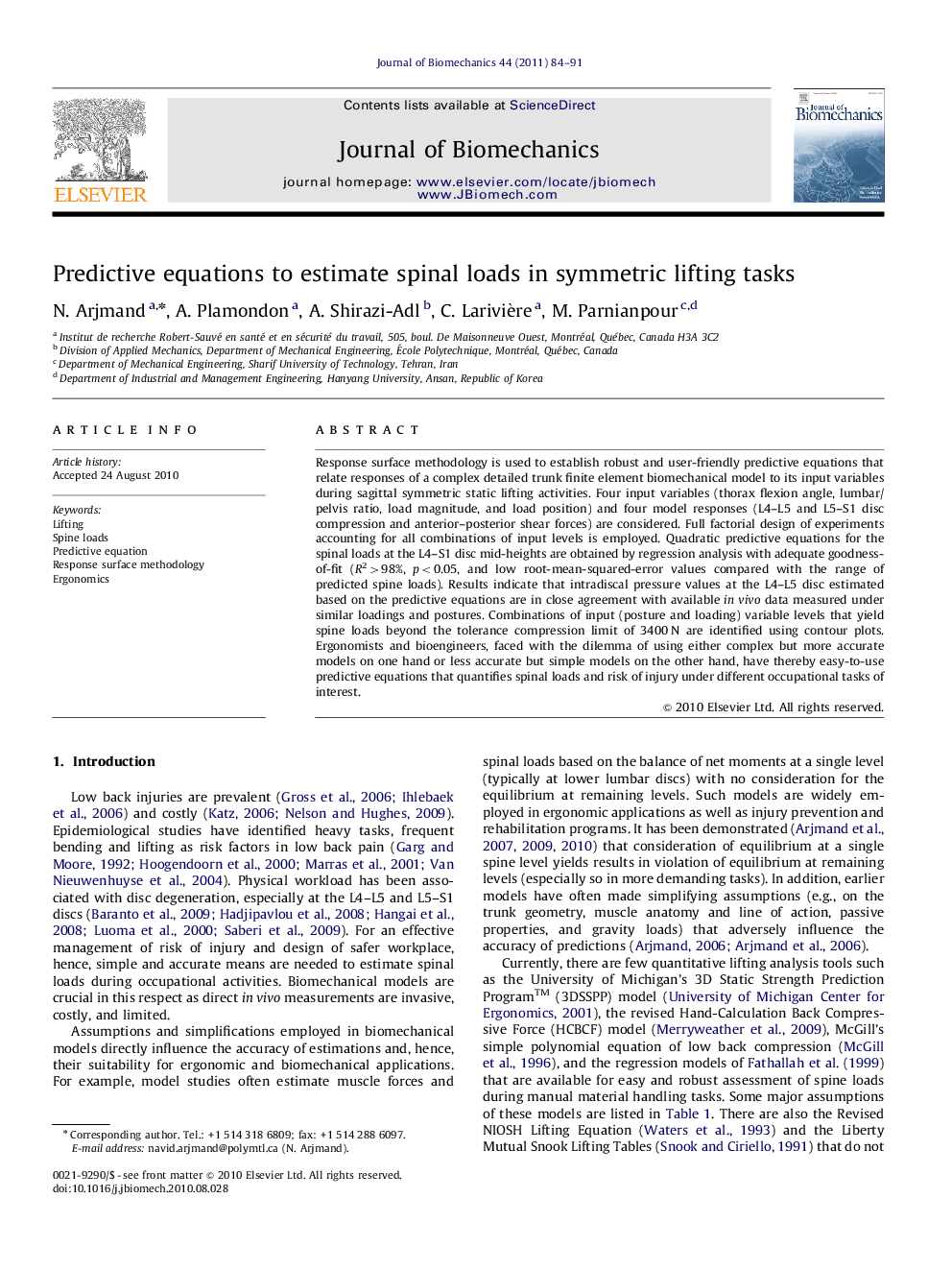 Predictive equations to estimate spinal loads in symmetric lifting tasks