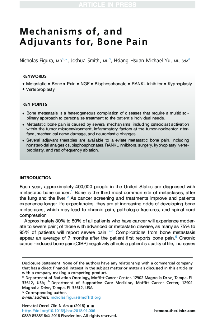 Mechanisms of, and Adjuvants for, Bone Pain